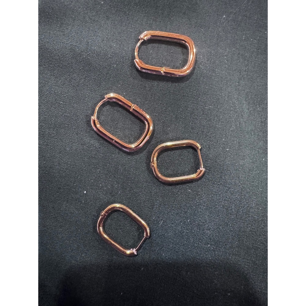 Rose Gold Tone Rectangular Huggie Hoop Earrings Set 2 Pairs Geometric Oblong